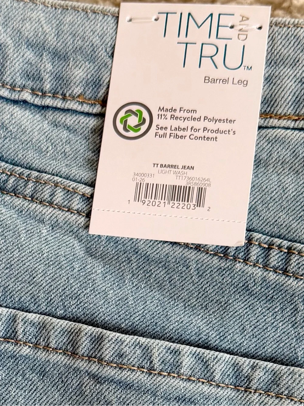 Time and Tru High Rise Barrel Jeans Light Wash Blue Women Denim Pants Ankle NWT